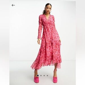 Style Cheat maxi ruffle dress in pink and red Medium 8
